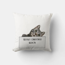 Meowy Christmas Throw Pillow – Holly Paws Holiday Kudde