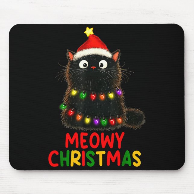 Meowy Christmas Tree Lights Black Cat Xmas Pajamas Musmatta (Framsidan)