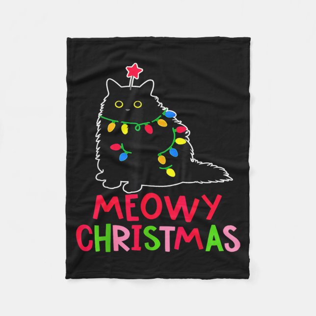 Meowy Christmas Xmas Lights Black Cat Pajamas Fami Fleecefilt (Framsidan)