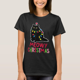 Meowy Christmas Xmas Lights Black Cat Pajamas Fami T Shirt