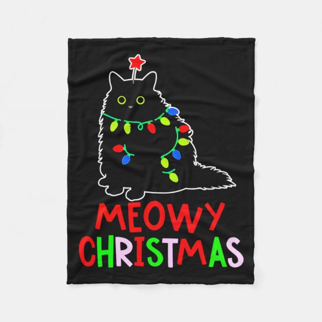 Meowy Christmas Xmas Lights Black Cat Pajamas  Fleecefilt (Framsidan)