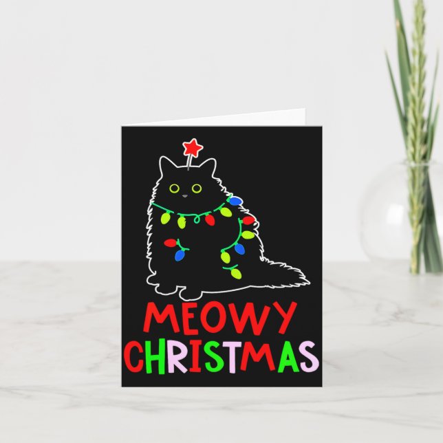 Meowy Christmas Xmas Lights Black Cat Pajamas  Kort (Framsida)