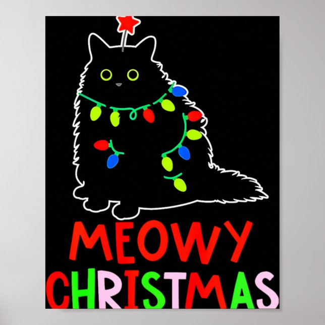 Meowy Christmas Xmas Lights Black Cat Pajamas Todd Poster (Framsidan)