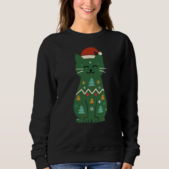 Meowy Christmas Xmas Lights Black Cat T Shirt (Framsida)