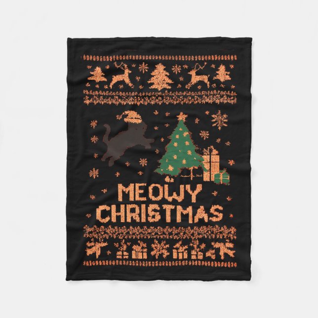 Meowy Christmas Xmas Tree Cat Ugly Sweater Pajamas Fleecefilt (Framsidan)