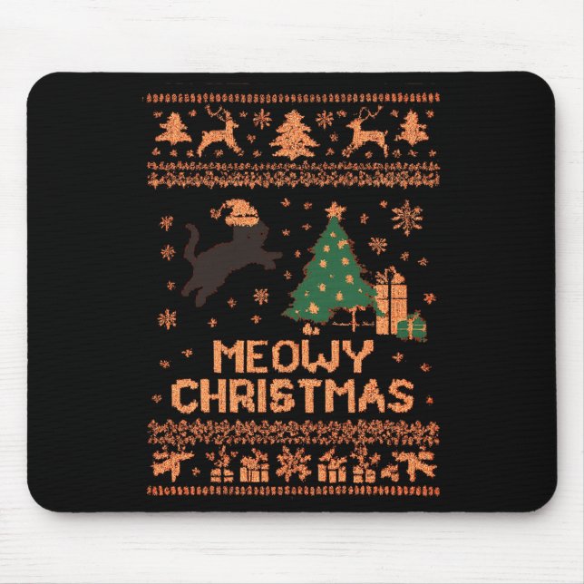 Meowy Christmas Xmas Tree Cat Ugly Sweater Pajamas Musmatta (Framsidan)
