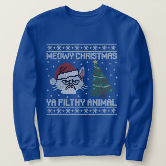 Meowy Christmas Ya Filthy Animal - Cat Head Design Lång Ärmad Tröja