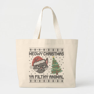 Meowy Christmas Ya Filthy Animal - Ugly Christmas Jumbo Tygkasse