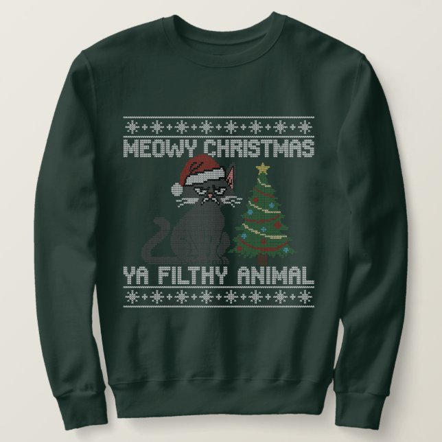 Meowy Christmas Ya Filthy Animal - Ugly Christmas  Lång Ärmad Tröja (Design framsida)