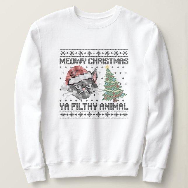 Meowy Christmas Ya Filthy Animal - Ugly Christmas T Shirt (Design framsida)