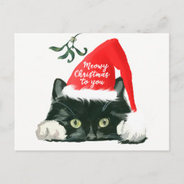 meowy för santa för julhelgdagkatt vykort hatt