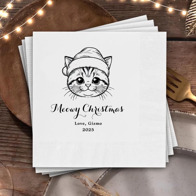 Meowy God Jul Anpassningsbar Cat Drawn Bröllop Nap Pappersservett (Skapare uppladdad)