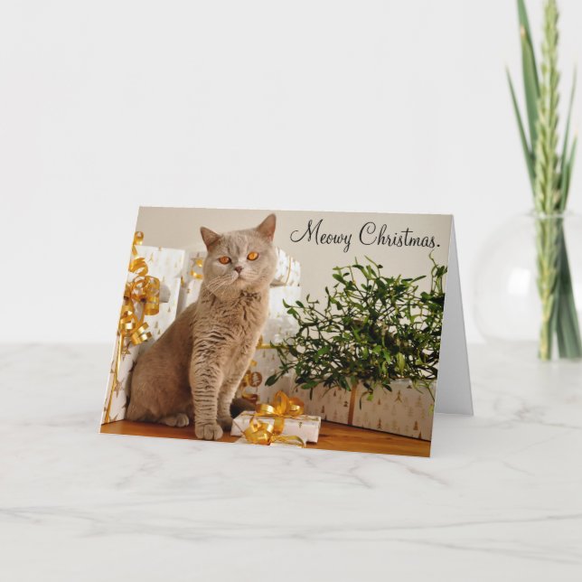 Meowy God jul Cat Greeting Card Helgkort (Framsida)