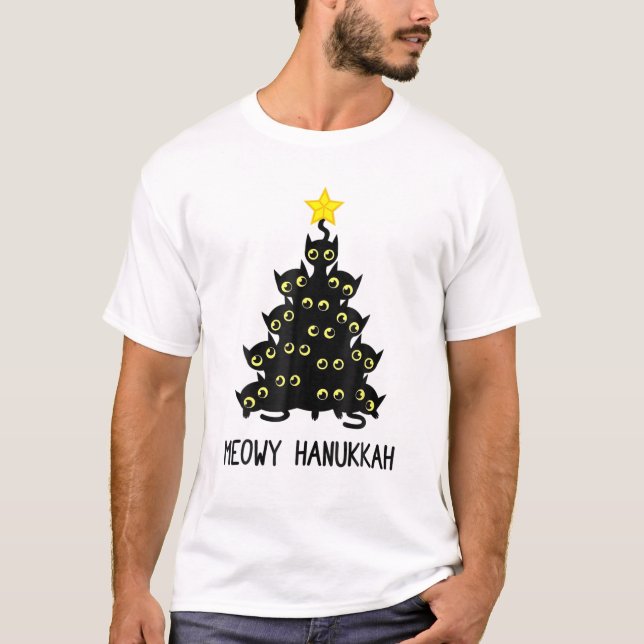 Meowy Hanukkah Cat Julgran Jewish Chanukah T Shirt (Framsida)