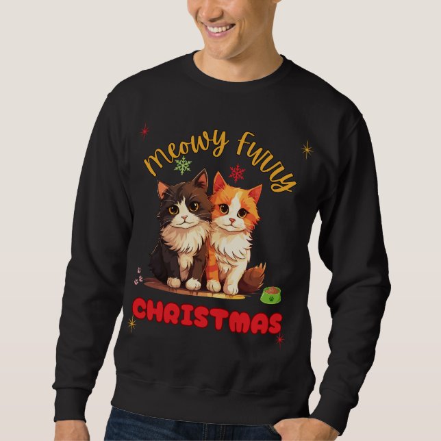 Meowy Hårig Kat-Djurälskarn Lång Ärmad Tröja (Framsida)