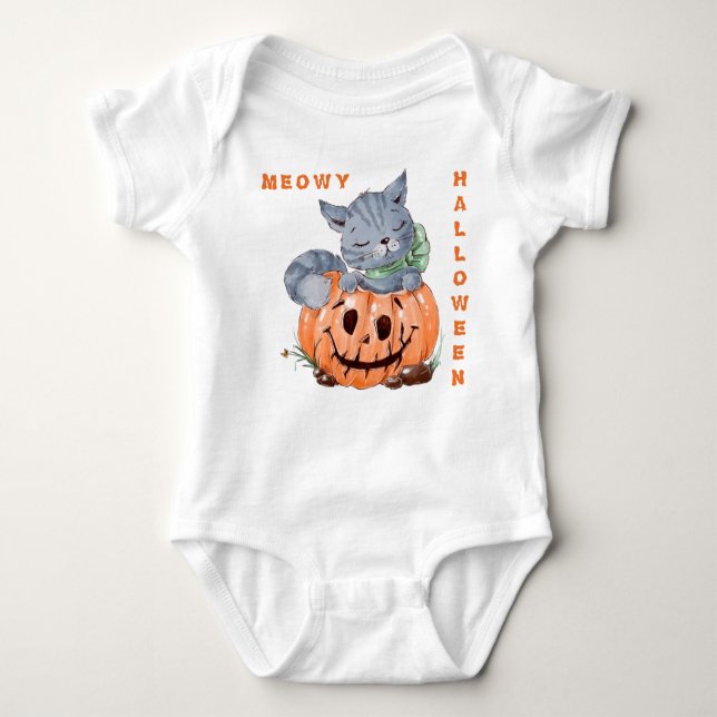 Meowy Jack o'Lantern Kitten Halloween T Shirt (Framsida)