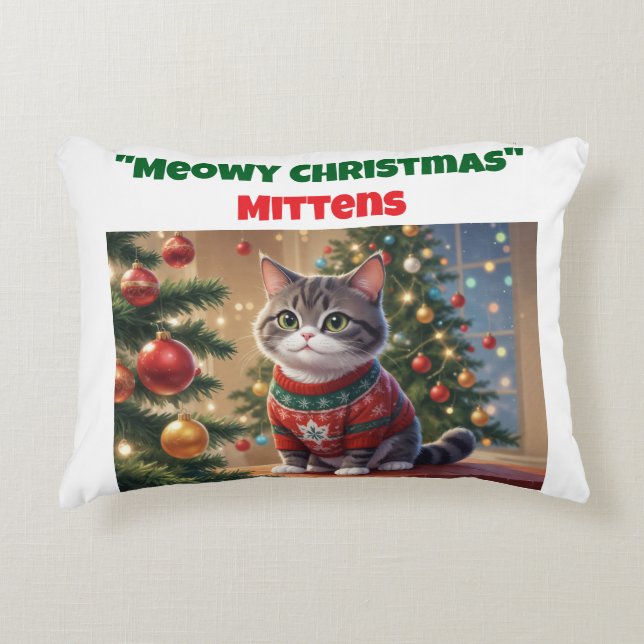 Meowy Jul Anpassningsbar Cat Accent Pillow Prydnadskudde (Framsidan)