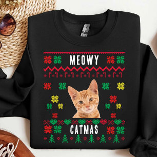 Meowy jul Anpassningsbar Cat Photo Ugly Julafton Lång Ärmad Tröja