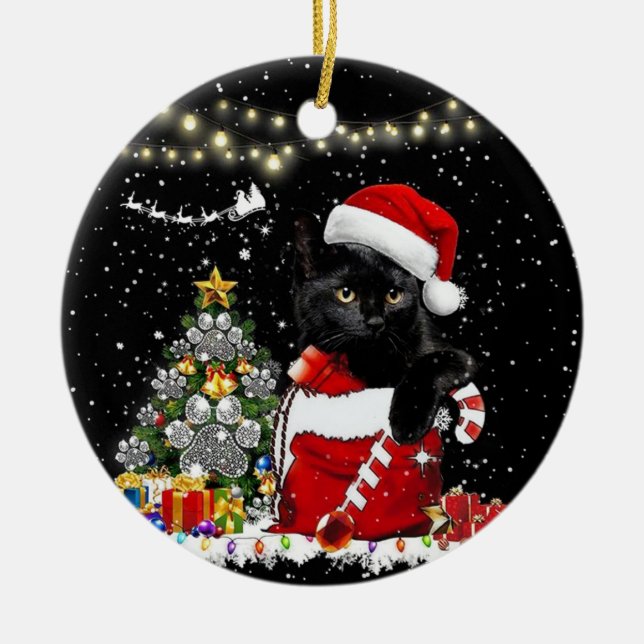 Meowy jul Black cat Julgransprydnad Keramik (Framsidan)