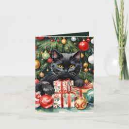 Meowy jul Black Kitten & Julgran Helgkort