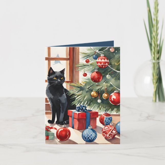 Meowy jul Bombay Cat Watercolor Helgkort (Framsida)