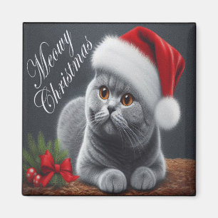 Meowy jul British Shorthair Santa Cat Magnet
