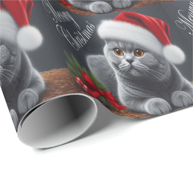 Meowy jul British Shorthair Santa Cat Presentpapper (Rullad Hörn)