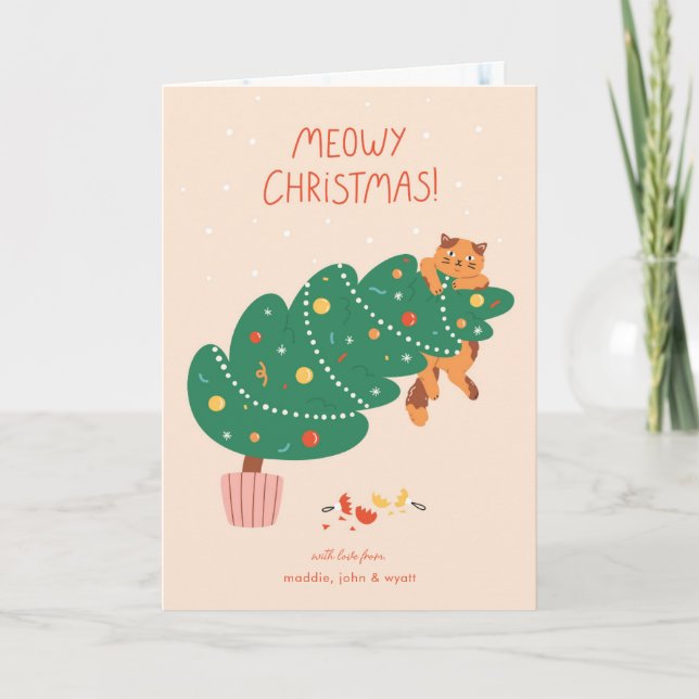 Meowy jul - busig kattgnygga helgkort (Framsida)