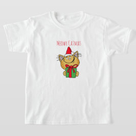 Meowy jul Cat Girls'Ruffle T-Shirt