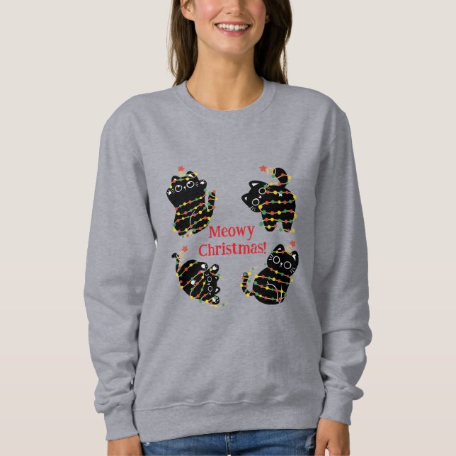Meowy Jul Cat Hoodie - Finny Helgdag Cats T Shirt (Framsida)