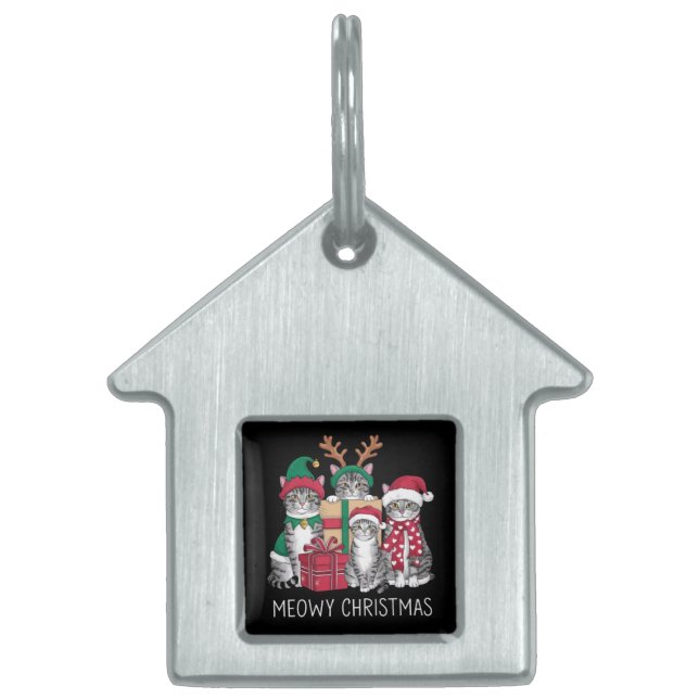 Meowy jul Cat Julafton Funny Cats Älskare ID-bricka Husdjur (Framsidan)