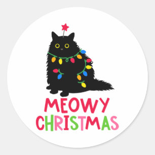 Meowy jul Cat Merry Catmas Funny Cats Family Runt Klistermärke