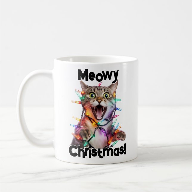 Meowy jul Cat Mugg Funny Gift (Vänster)