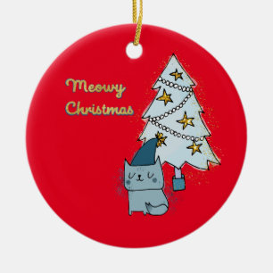 Meowy jul Cat och Träd Julgransprydnad Keramik