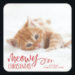 Meowy jul Cat Pet Helgdag Sticker Fyrkantigt Klistermärke<br><div class="desc">Sprid kärlek i julhelgen med ett unikt och toppen sött helgdag som säger "Meowy-jul"</div>