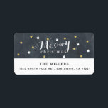 Meowy jul Chalkboard Cat Helgdag Adress Adressetikett<br><div class="desc">Den här söta "meowy christmas"-helgdag adressetikett har mönster av faux guld-stjärnor och vit cat ansikte på en svart kritbordsbakgrund. Anpassa efter dina behov. Du hittar fler matchande produkter i min butik.</div>