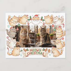 Meowy jul Cute Cartoon Kattälskare Två Foto Vykort