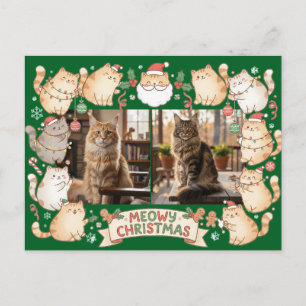 Meowy jul Cute Cartoon Kattälskare Två Foto Vykort
