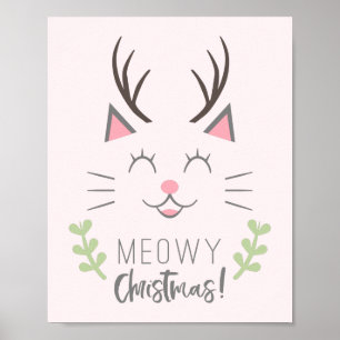 Meowy jul   Cute Cat, Antlers Poster