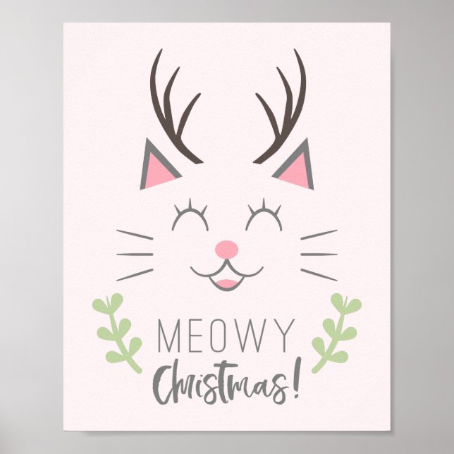 Meowy jul | Cute Cat, Antlers Poster (Framsidan)