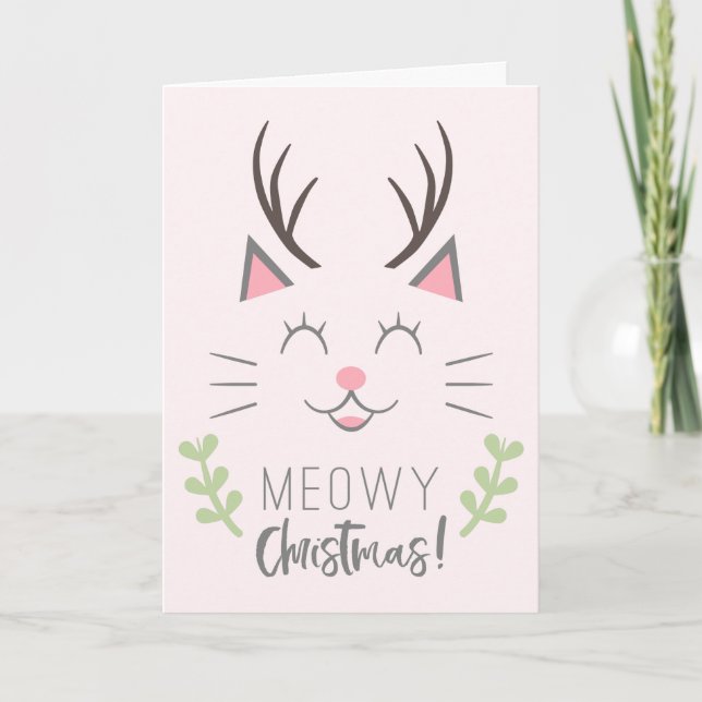 Meowy jul | Cute Cat Lovers jul Helgkort (Framsida)