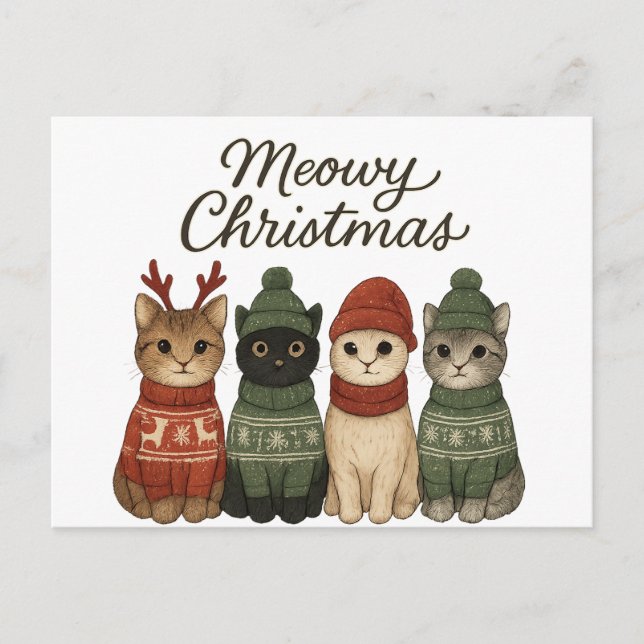 Meowy jul Cute Cats Holiday vykort | Mysig  (Framsida)