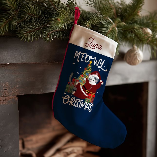 Meowy jul Cute Funny Cat Liten Julstrumpa (Skapare uppladdad)