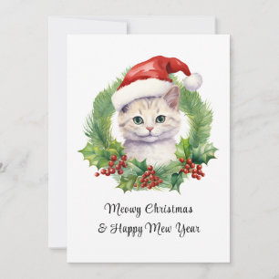 Meowy jul Cute Funny Cat på Santa Hat Julkort