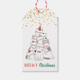 Meowy jul Cute Funny Pun Cat Kattunge Älskare Presentetikett