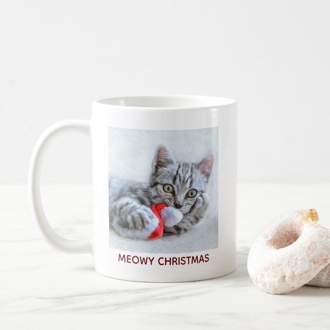 Meowy jul Cute Grått Tabby katt Kaffemugg (Med munk)