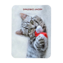Meowy jul Cute Grått Tabby katt Magnet
