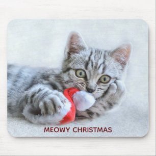 Meowy jul Cute Grått Tabby katt Musmatta