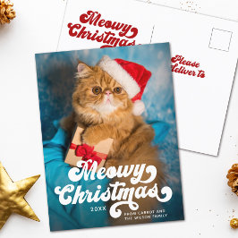 Meowy jul Enkel Rolig Modern Foto Högtid Vykort