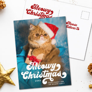 Meowy jul Enkel Rolig Modern Foto Högtid Vykort